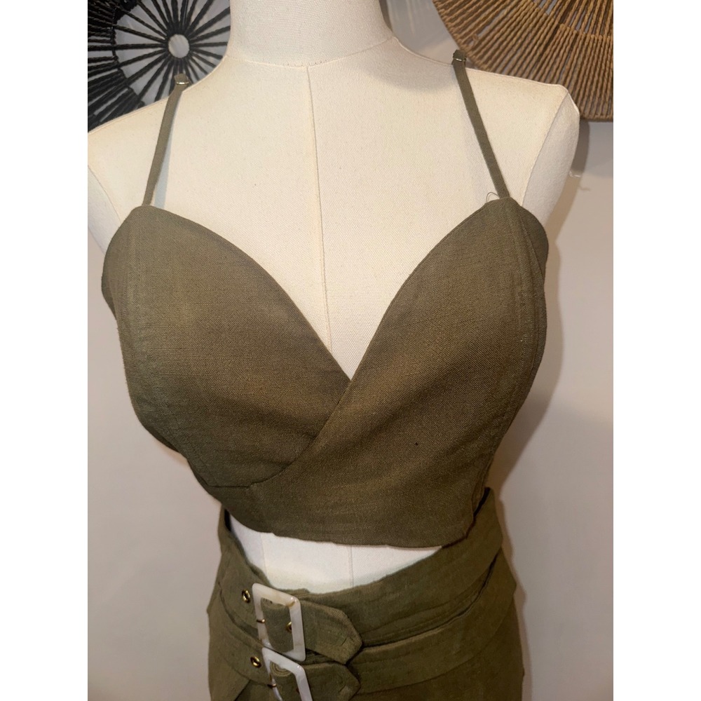 Olive Green Wrap Skirt With Matching Crop Top - Picture 4 of 11